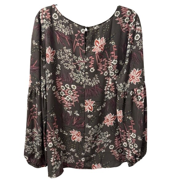 Floral Printed Polyester Blouse Gray Multi With Long Sleeves Sz XL blouse - Picture 8 of 12